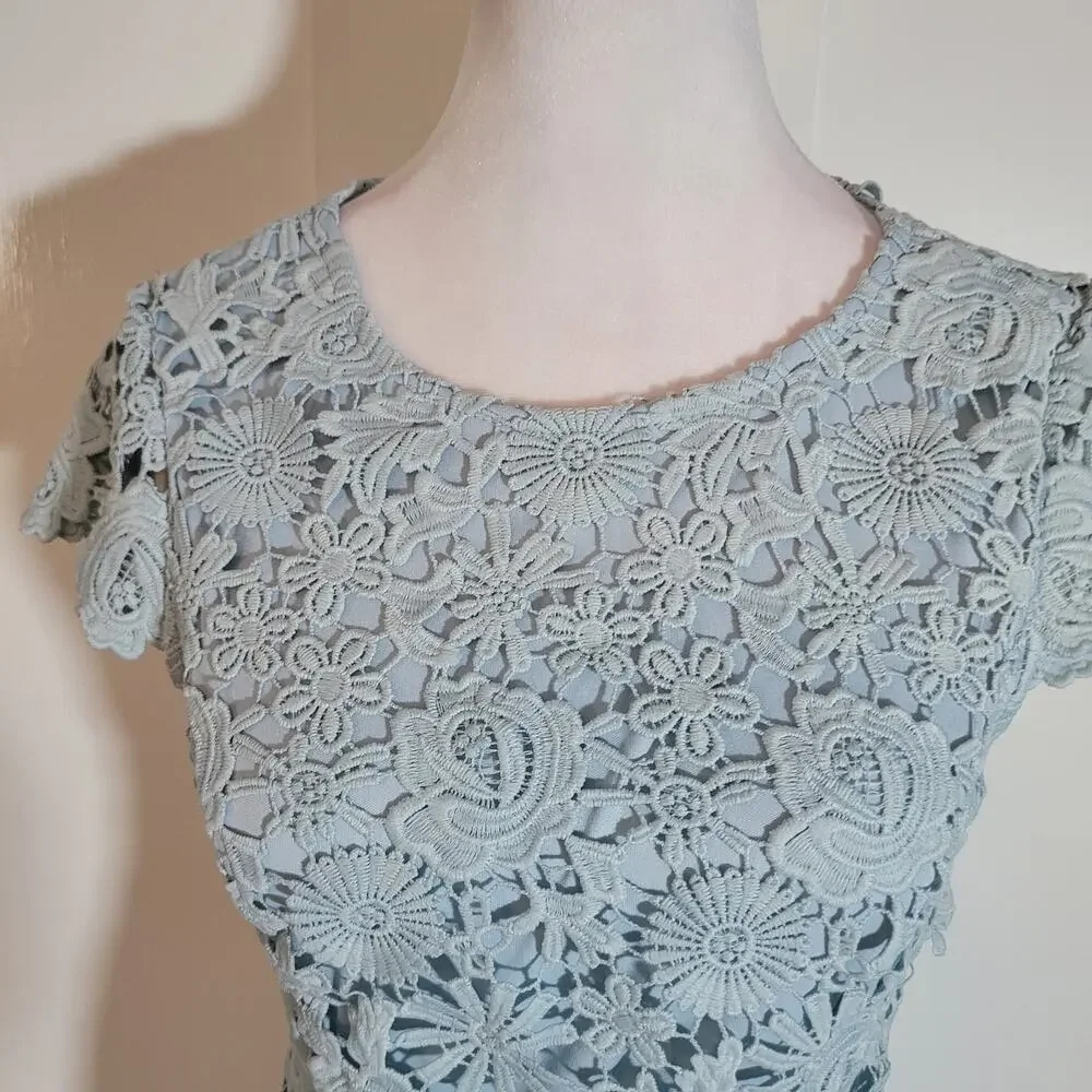 Lulus Size XS Lace Mini Dress Women Backless Romance Language Light Blue